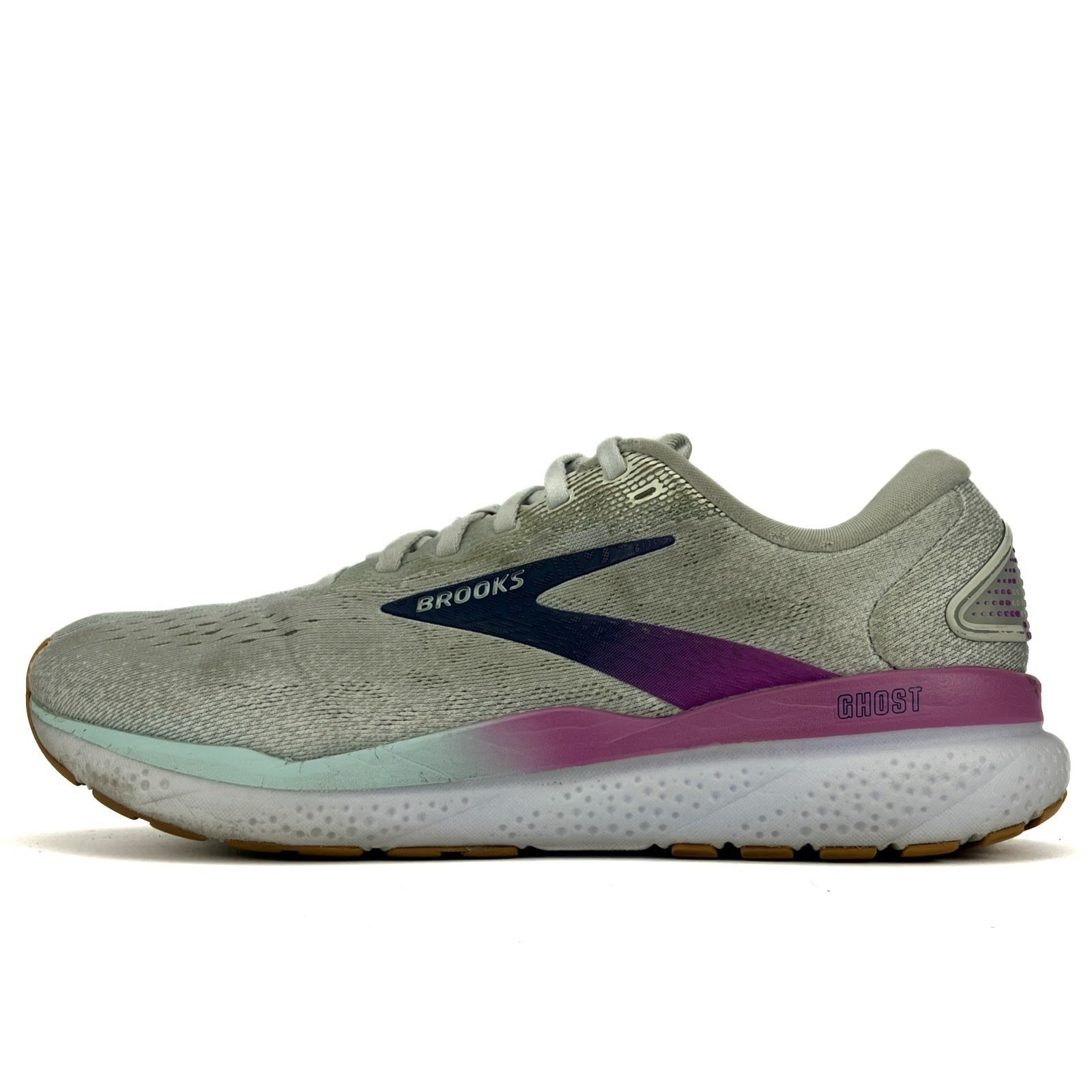 Brooks Ghost 16 Running Shoes - Women's Size 9.5 White/Grey/Blue (1204071b175)